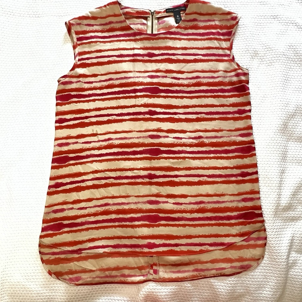 Black Label By Chico's Women's Sleeveless Stripe Top Size 0 Pullover Zipper Back